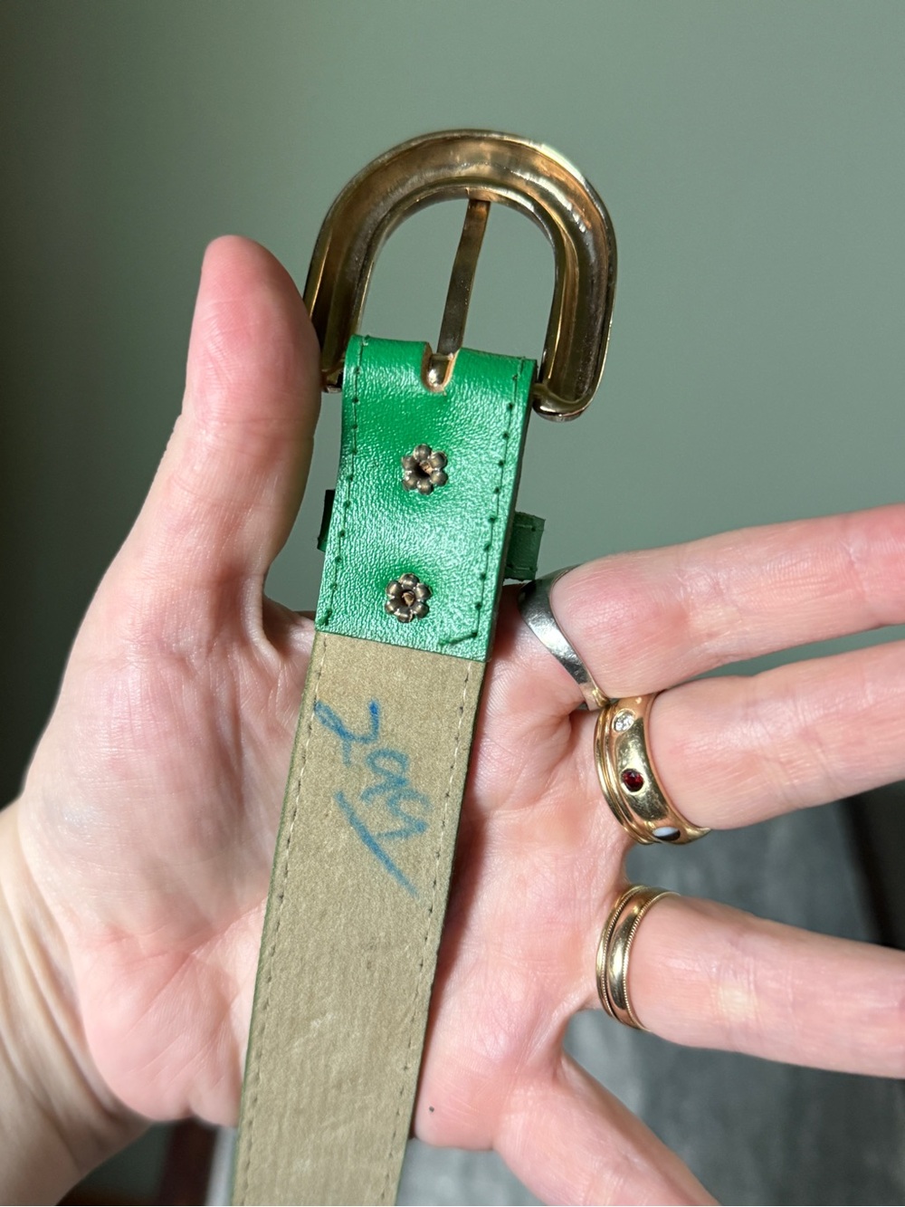 Vintage Green Belt with Gold Buckle - Picture 4 of 6